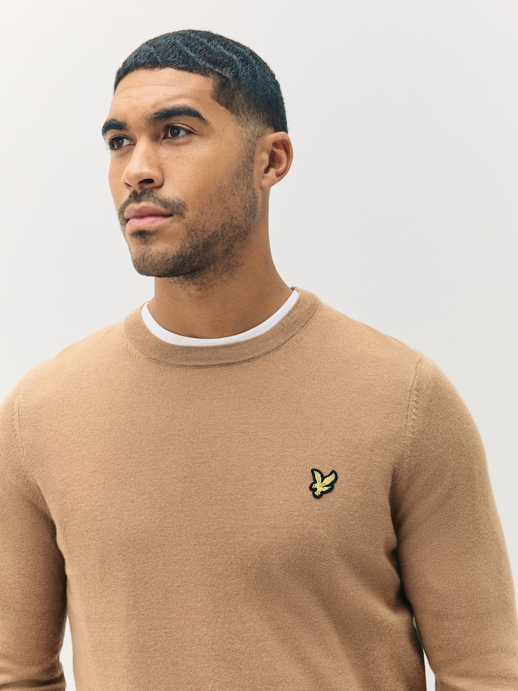 Lyle & Scott Camel Cotton Merino Crew Neck Jumper - Image 4 of 4