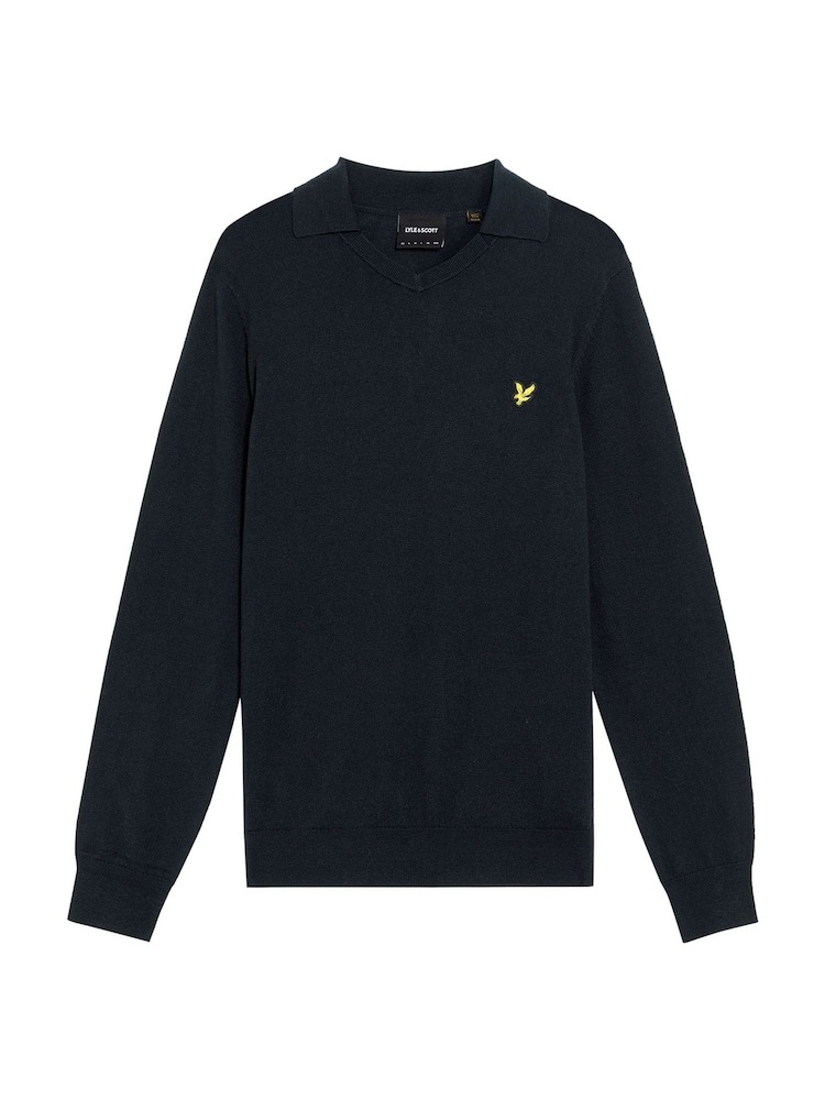 Lyle & Scott Blue Cotton Merino Football Collar Jumper - Image 6 of 6
