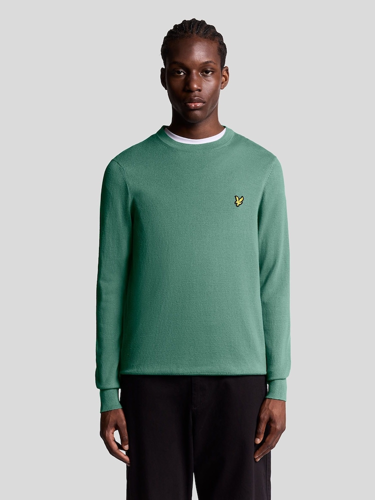 Lyle & Scott Green Cotton Merino Crew Neck Jumper - Image 1 of 6 Lyle & Scott Green Cotton Merino Crew Neck Jumper - Image 1 of 6
