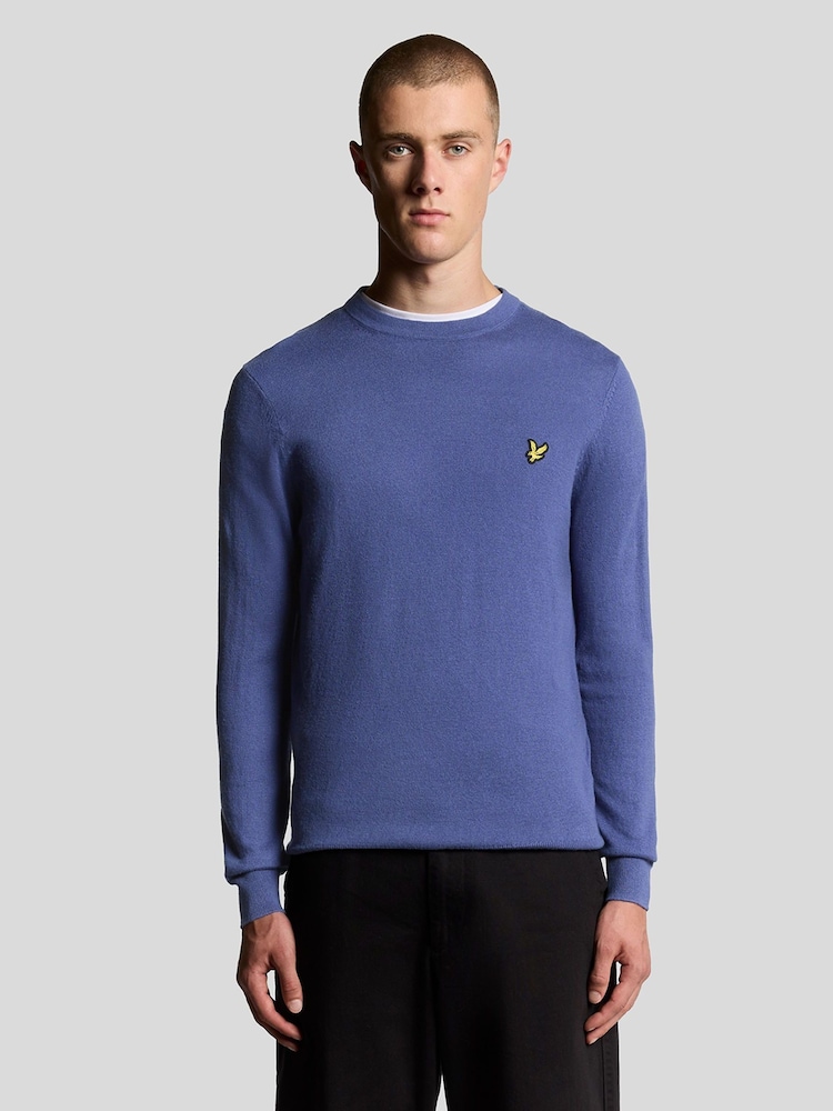 Lyle & Scott Blue Cotton Merino Crew Neck Jumper - Image 1 of 5