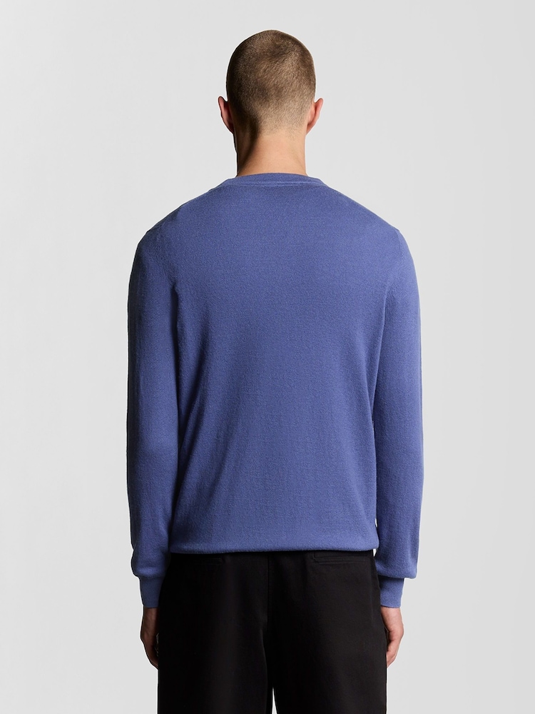Lyle & Scott Blue Cotton Merino Crew Neck Jumper - Image 2 of 5