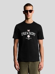 Lyle & Scott Black Cheers To Tradition Graphic Print T-Shirt - Image 1 of 5