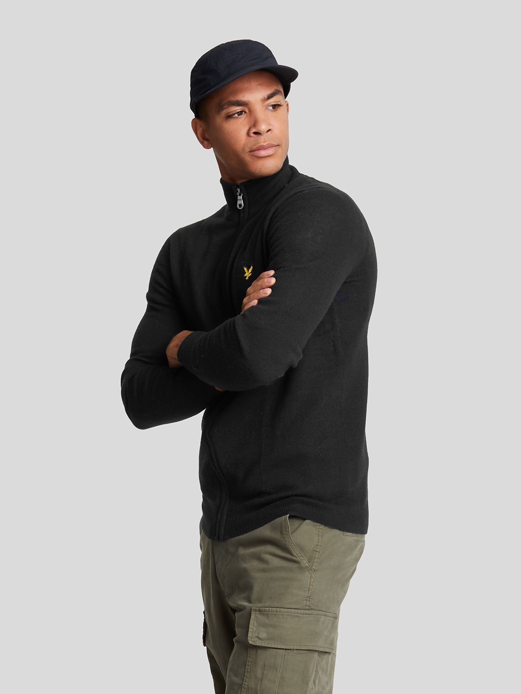 Buy Lyle & Scott Black Lambswool Blend Zip Through Cardigan from