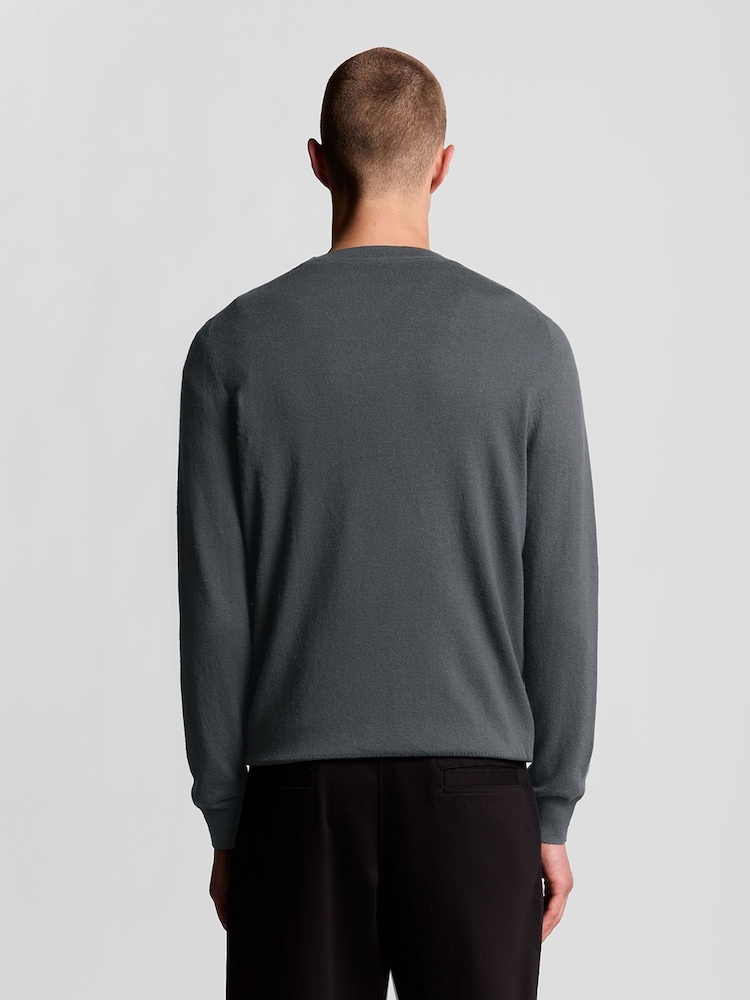 Lyle & Scott Grey Cotton Merino Crew Neck Jumper - Image 2 of 5