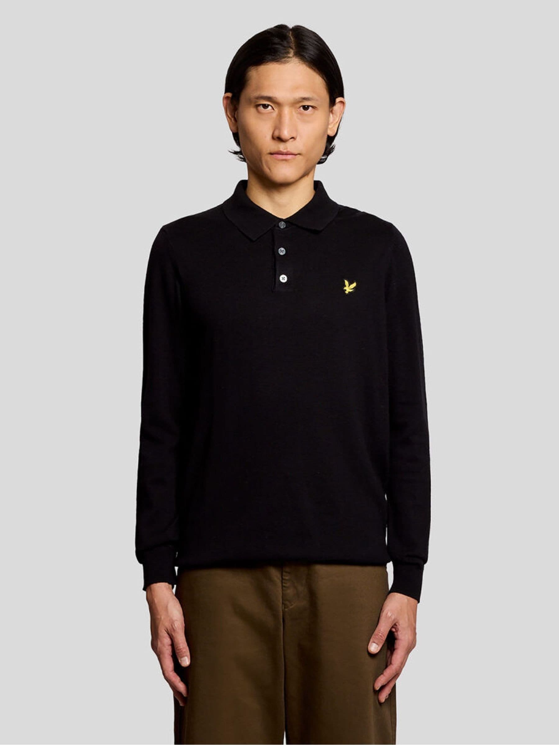 Lyle And Scott Men's Black Lyle & Scott Cotton Merino Ls Knitted Polo Sweater Jet - Size 44/Regular - Image 4