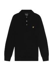 Lyle & Scott Black Merino Long Sleeve Knitted Polo Jumper - Image 1 of 1