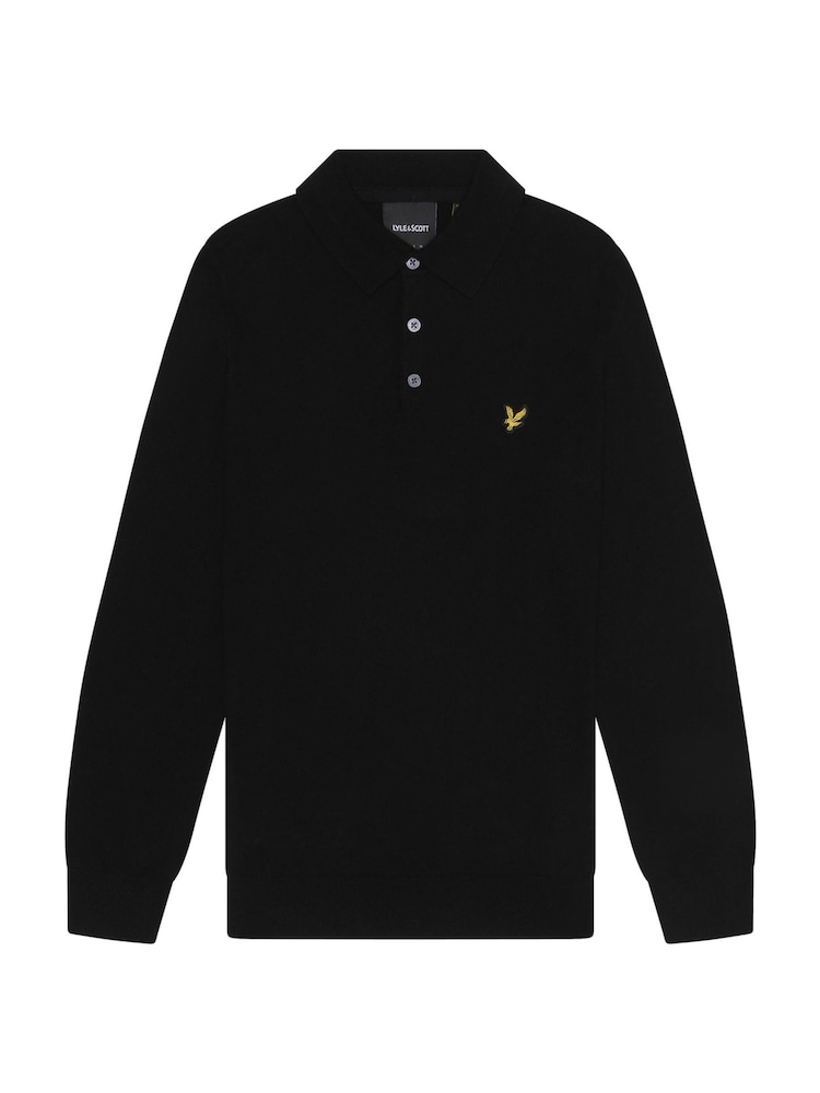 Lyle & Scott Black Merino Long Sleeve Knitted Polo Jumper - Image 1 of 1