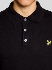 Lyle & Scott Black Cotton Merino Long Sleeve Knitted Polo Shirt - Image 3 of 5