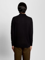 Lyle & Scott Black Cotton Merino Long Sleeve Knitted Polo Shirt - Image 4 of 5