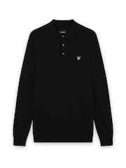 Lyle & Scott Black Cotton Merino Long Sleeve Knitted Polo Shirt - Image 5 of 5