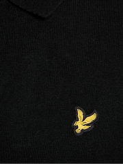 Lyle & Scott Black Cotton Merino Long Sleeve Knitted Polo Shirt - Image 6 of 6