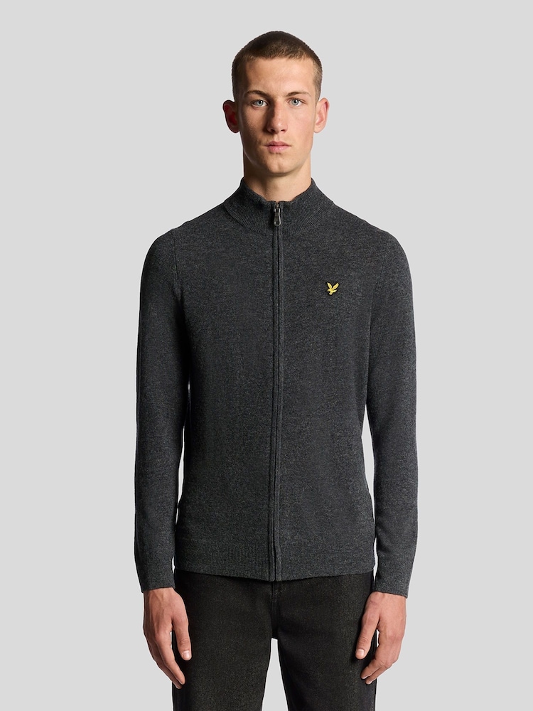 Lyle & Scott Grey Lambswool Blend Zip Through Cardigan - Image 1 of 6