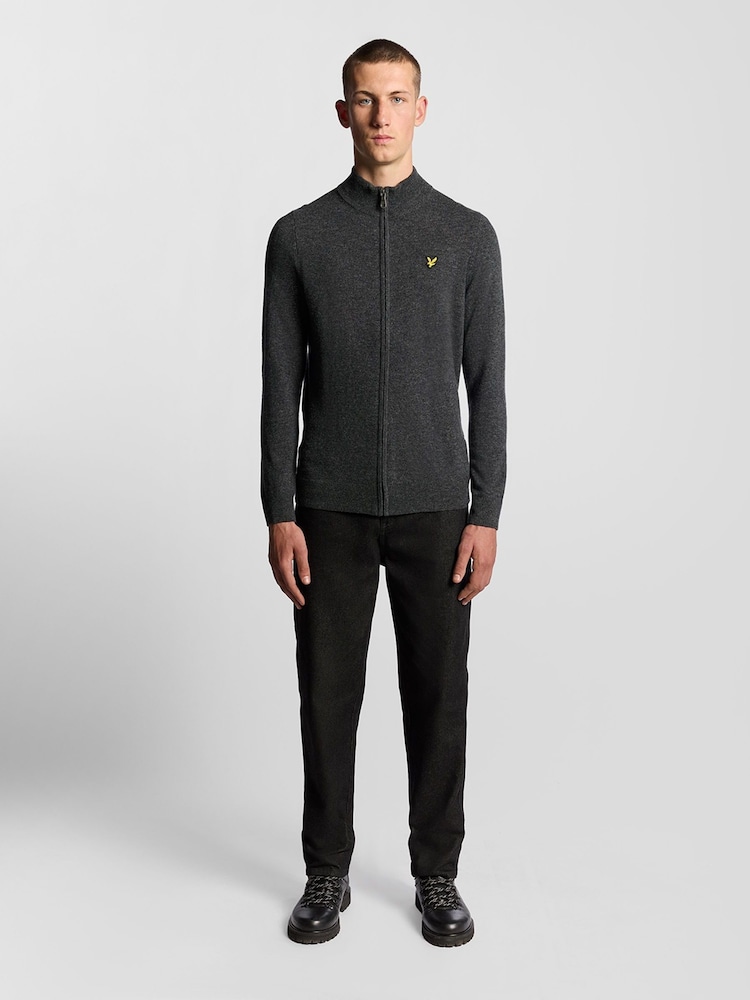 Lyle & Scott Grey Lambswool Blend Zip Through Cardigan - Image 2 of 6