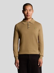 Lyle & Scott Brown Cotton Merino Long Sleeve Knitted Polo Shirt - Image 1 of 5