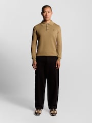 Lyle & Scott Brown Cotton Merino Long Sleeve Knitted Polo Shirt - Image 2 of 5