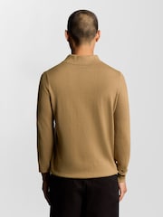 Lyle & Scott Brown Cotton Merino Long Sleeve Knitted Polo Shirt - Image 4 of 5