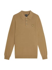 Lyle & Scott Brown Cotton Merino Long Sleeve Knitted Polo Shirt - Image 5 of 5