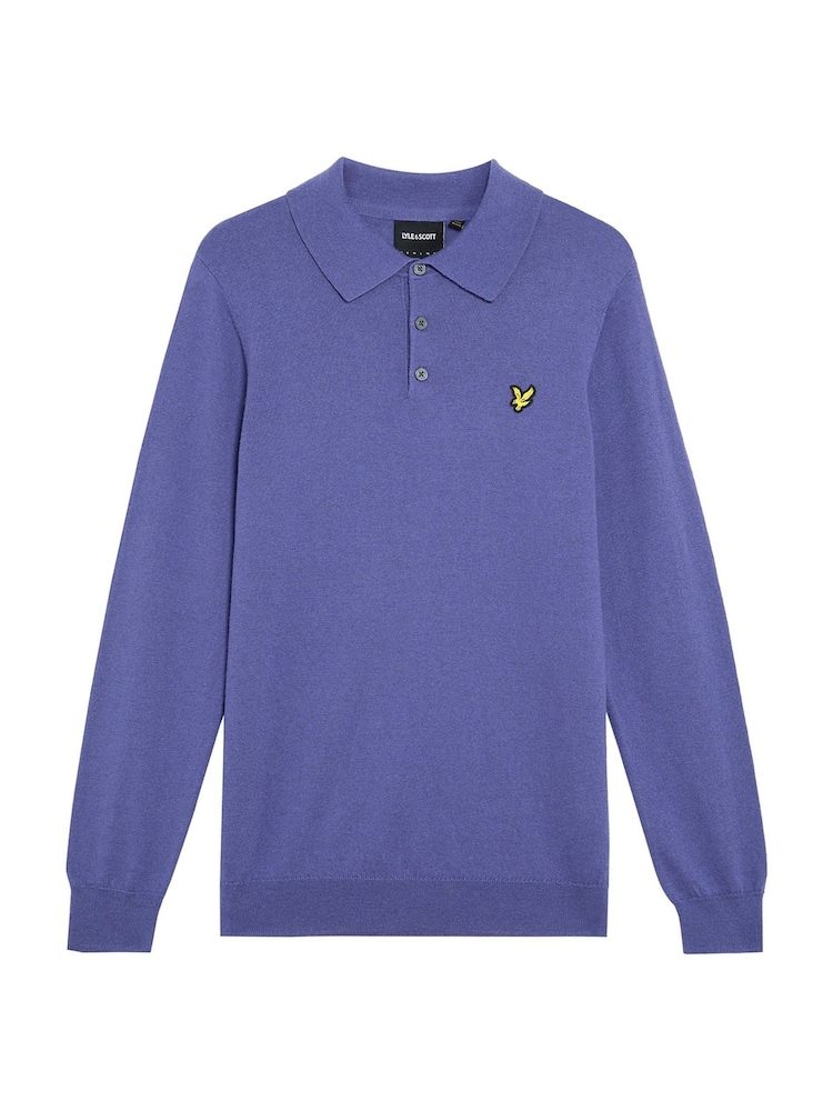 Lyle & Scott Blue Cotton Merino Long Sleeve Knitted Polo Jumper - Image 1 of 1