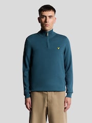 Lyle & Scott Blue Cotton Merino Quarter Zip Jumper - Image 1 of 6