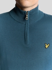 Lyle & Scott Blue Cotton Merino Quarter Zip Jumper - Image 3 of 6