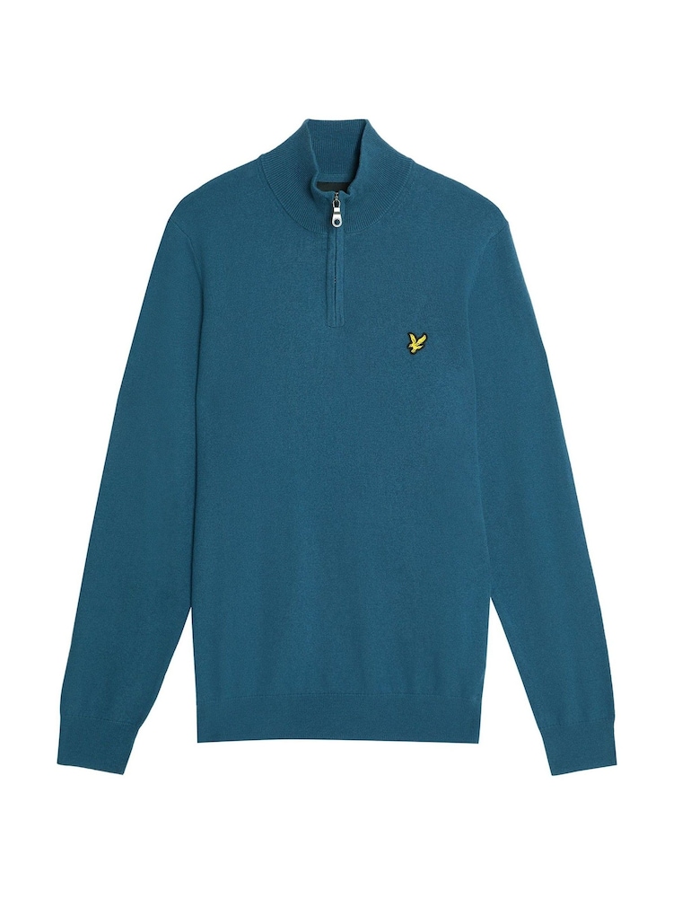 Lyle & Scott Blue Cotton Merino Quarter Zip Jumper - Image 6 of 6