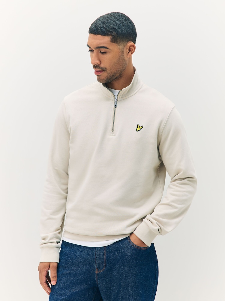 Lyle & Scott Cream Loopback Quarter Zip Sweatshirt - Image 1 of 5 Lyle & Scott Cream Loopback Quarter Zip Sweatshirt - Image 1 of 5