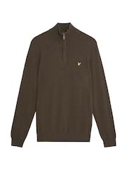 Lyle & Scott Brown Cotton Merino Quarter Zip Jumper - Image 1 of 1