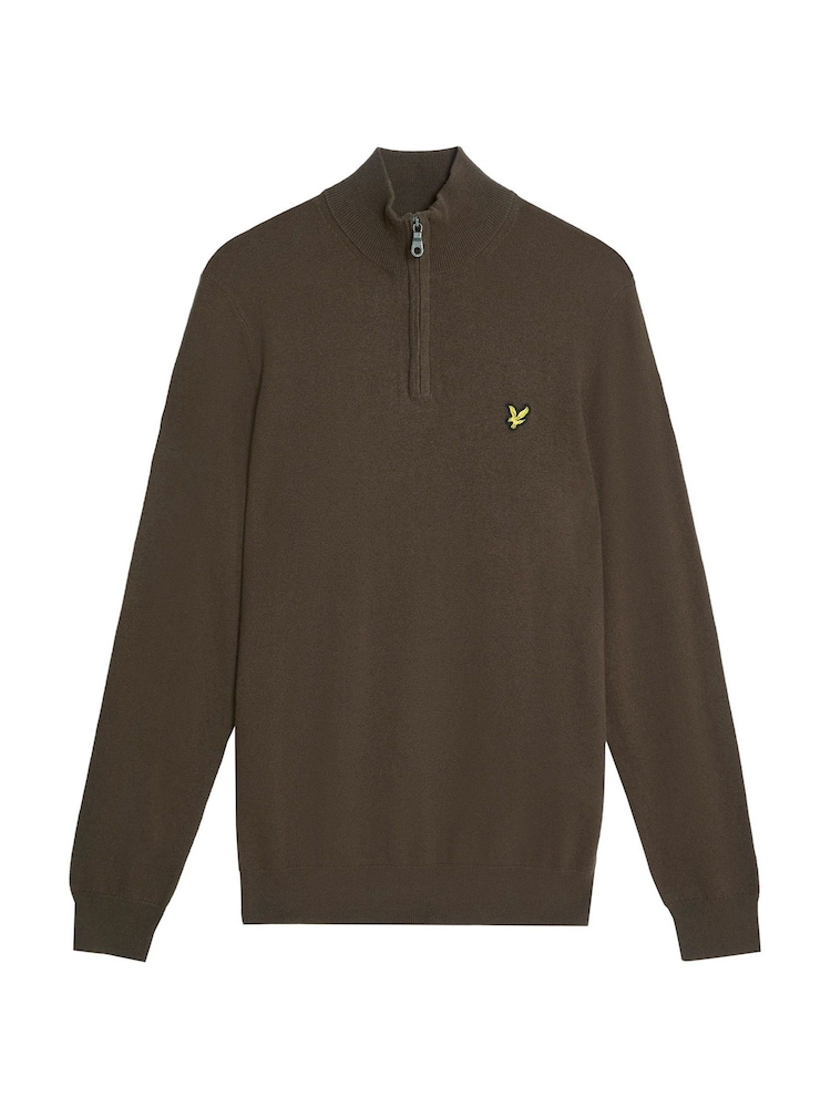 Lyle & Scott Brown Cotton Merino Quarter Zip Jumper - Image 1 of 1