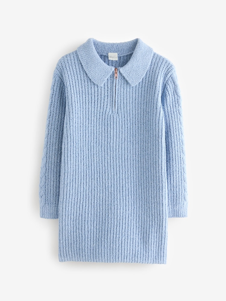 Blue Full Sleeves Knitted Zip Dress - Image 1 of 1