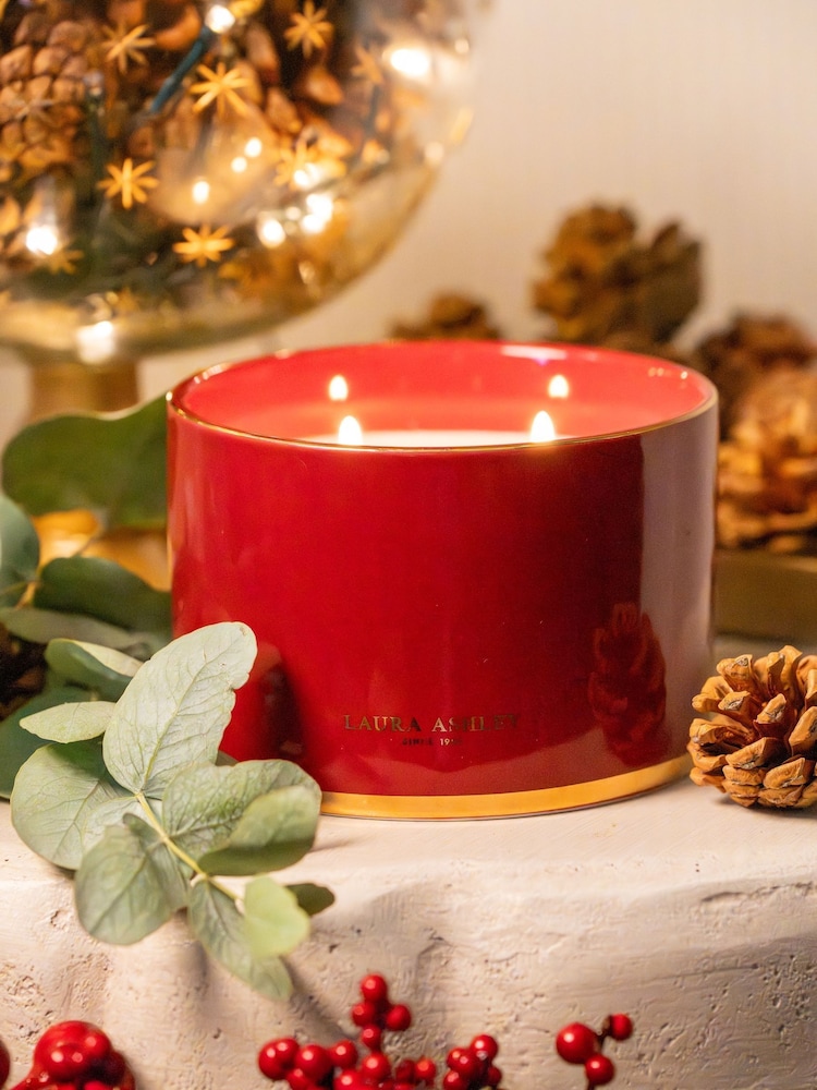 Laura Ashley Mulled Spice Scented 3 Wick Christmas Candles - Image 1 of 3