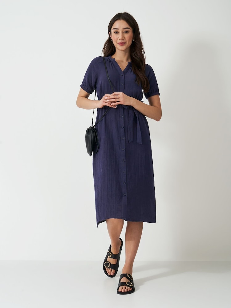 Crew Clothing Company Blue Kate 100% Cotton Cheesecloth Dress - Image 1 of 5