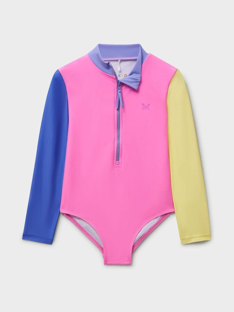 Crew Clothing Company Pink Long-Sleeved Zip-Up Swimsuit - Image 1 of 3