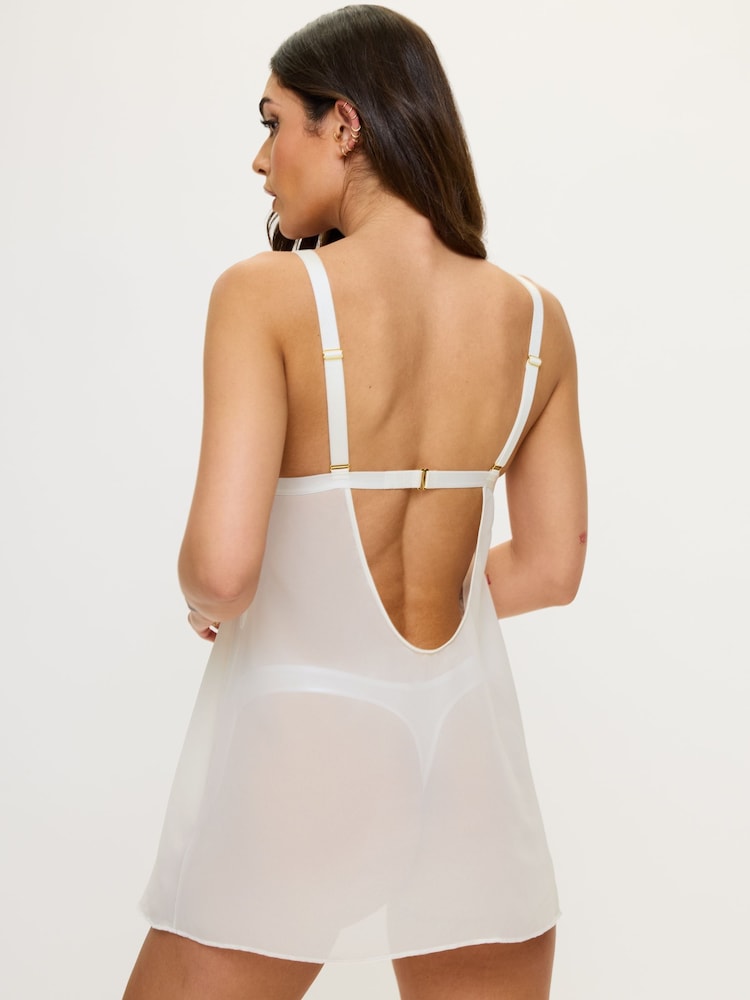 Ann Summers White Unmistakable Chiffon and Lace Chemise Slip - Image 2 of 5
