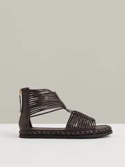 Reiss Chocolate Tiegan Leather Gladiator Sandals - Image 1 of 6