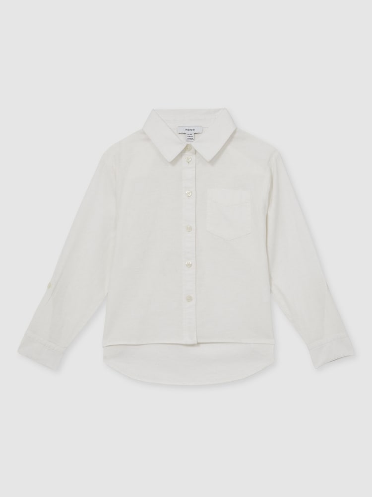 Reiss Ivory Leora Linen Roll-Cuff Shirt - Image 1 of 4
