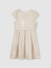 Reiss Ivory Nia 9-13 yrs Brocade Cap-Sleeve Pleated Dress - Image 2 of 4
