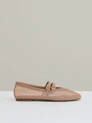 Reiss Neutral Elspeth Mesh Double-Strap Ballet Flats - Image 1 of 6