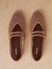 Reiss Neutral Elspeth Mesh Double-Strap Ballet Flats - Image 3 of 6