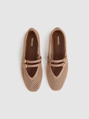 Reiss Neutral Elspeth Mesh Double-Strap Ballet Flats - Image 4 of 6