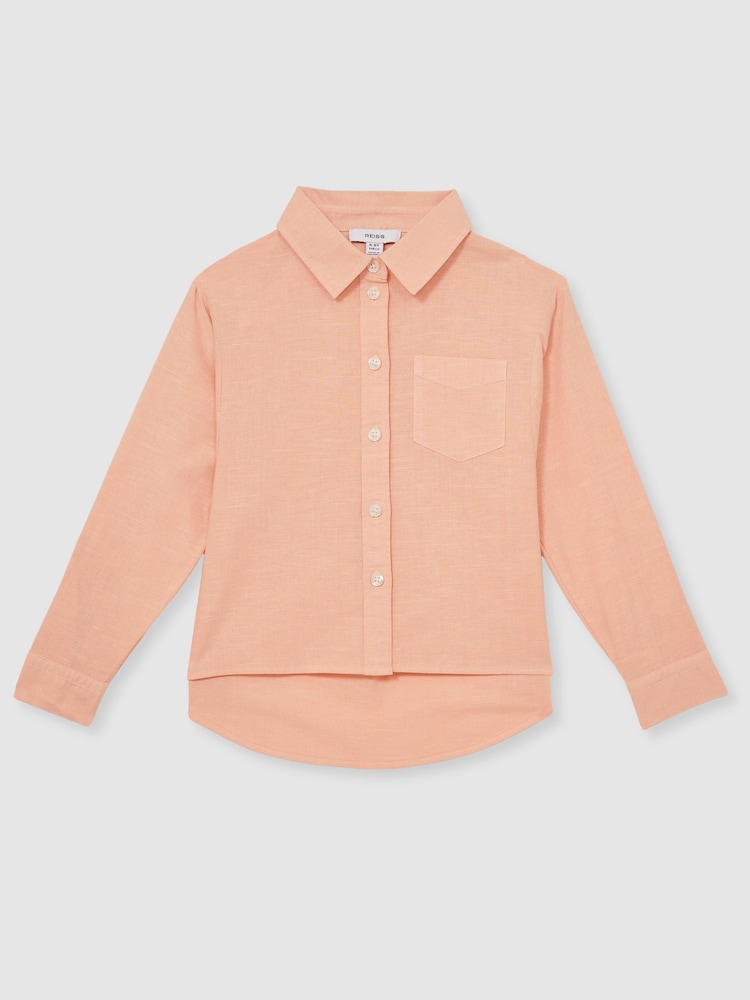 Reiss Peach Leora Linen Roll-Cuff Shirt - Image 1 of 5
