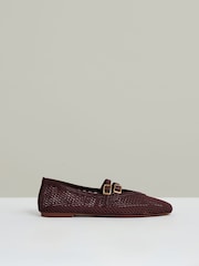 Reiss Oxblood Elspeth Mesh Double-Strap Ballet Flats - Image 1 of 4