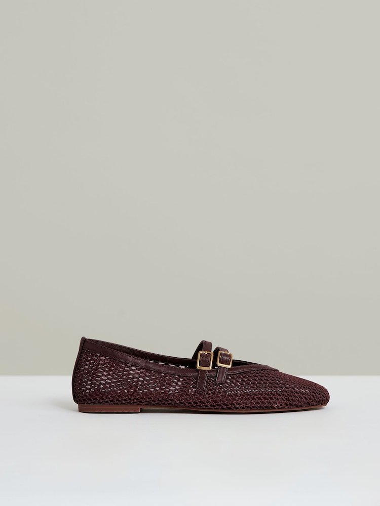 Reiss Oxblood Elspeth Mesh Double-Strap Ballet Flats - Image 1 of 4