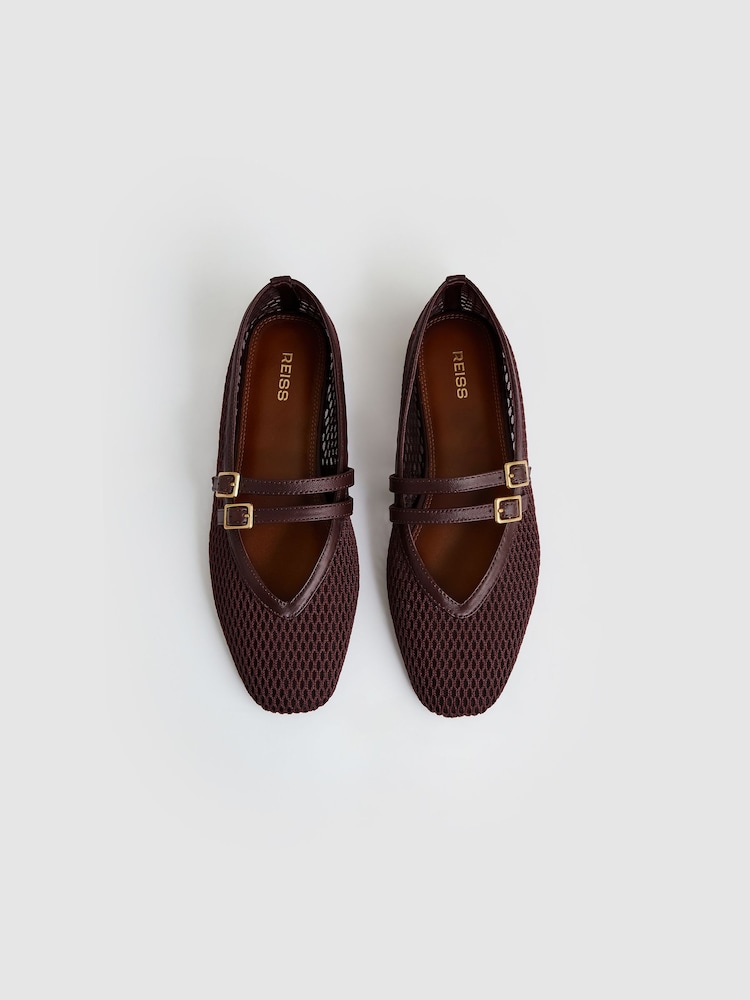 Reiss Oxblood Elspeth Mesh Double-Strap Ballet Flats - Image 2 of 4