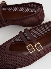 Reiss Oxblood Elspeth Mesh Double-Strap Ballet Flats - Image 4 of 4