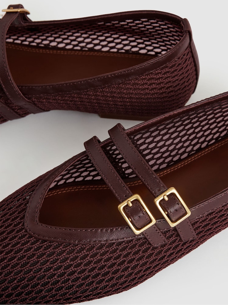 Reiss Oxblood Elspeth Mesh Double-Strap Ballet Flats - Image 4 of 4