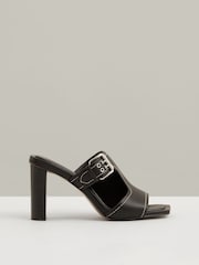 Reiss Black Lydia Leather Buckle Block-Heel Sandals - Image 1 of 4