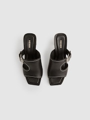Reiss Black Lydia Leather Buckle Block-Heel Sandals - Image 2 of 4