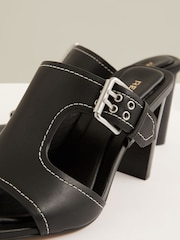 Reiss Black Lydia Leather Buckle Block-Heel Sandals - Image 4 of 4