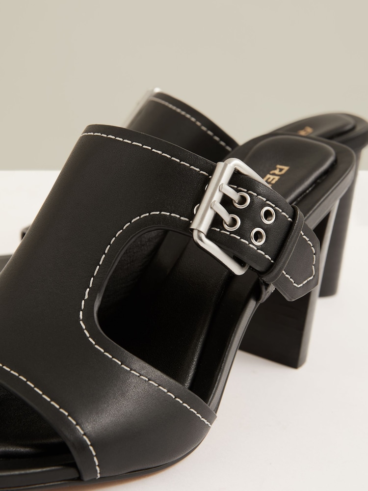 Reiss Black Lydia Leather Buckle Block-Heel Sandals - Image 4 of 4