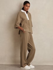 Camel - Reiss Gaia Cotton Blend Wide Leg Joggers - Изображение 1 из 6